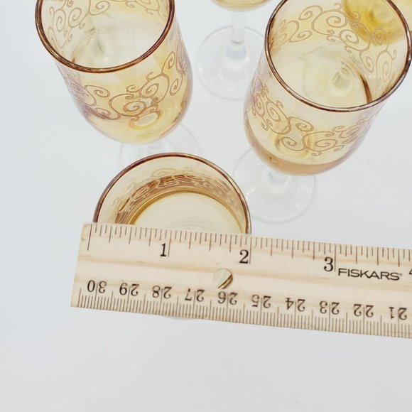 Cristalleria Fratelli Fumo Etched Crystal Wine Glasses IRIDESCENT ITALY Set 6 - Picture 6 of 6